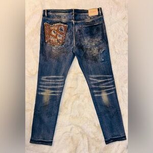 NWOT Valabasas Skinny Blue Button Fly Ripped Distressed Denim Jeans Size: 36